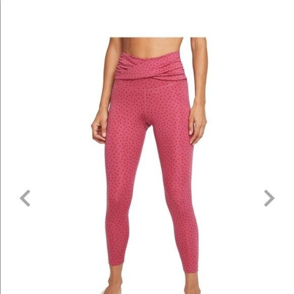 Nike Dri Fit Size Medium Leggings High Rise Crossover Front Workout Pants Pink - Picture 1 of 10